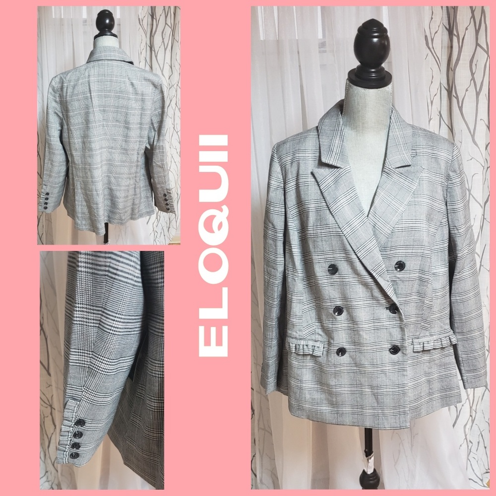ELOQUII Ruffle Trim Double breasted blazer